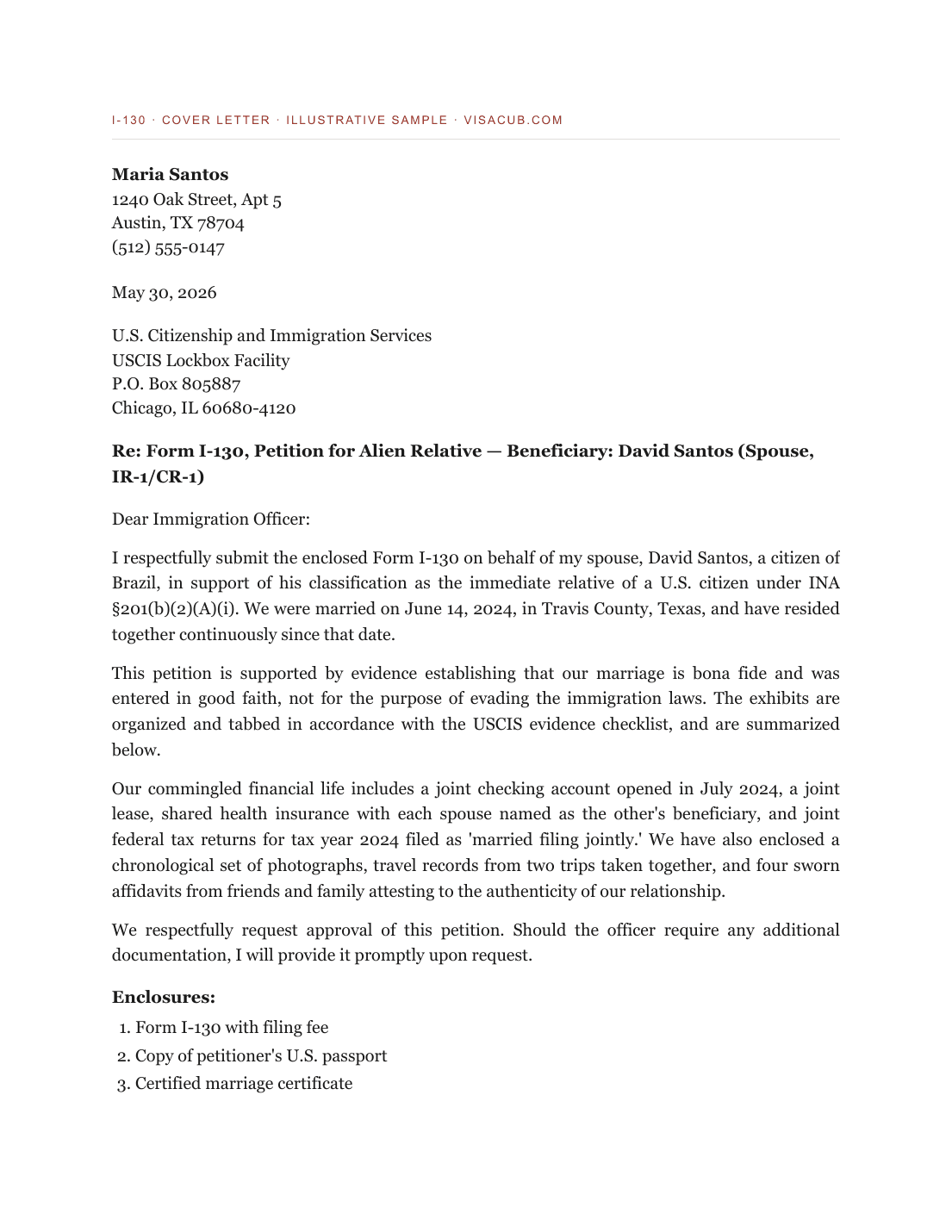 I-130 Cover Letter — page 1